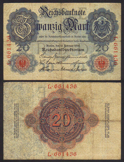 1914 Germany 20 Mark (type 1-6 digits) L000585